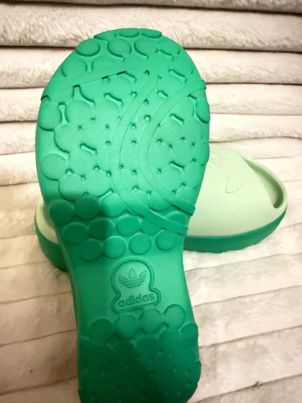 adidas Mint Green Slide Sandals with Dark Green Sole